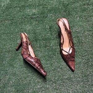 Y2K Women's Brown snakeskin print kitten heel pumps